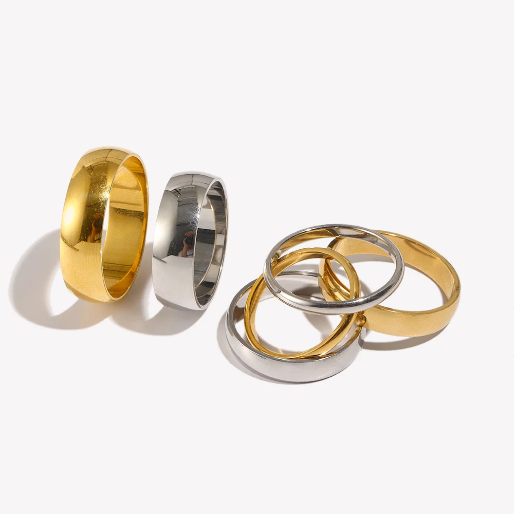 Waterproof Stainless Steel Gold-Plated Silver Rings - Universal Size, Minimalist Stackable Design