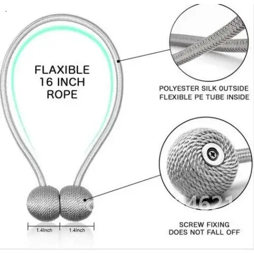 Description Picture 3 of item2PCS Magnetic Ball Curtain Tiebacks Tie Rope Accessory Rods Accessoires Backs Holdbacks Buckle Clips Hook Holder Home Decor
