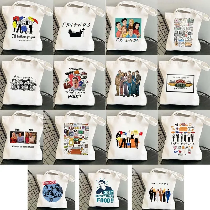 2024 Friends TV Show Canvas Handbag Women's Shopping Reusable Large Capacity Foldable Shoulder Bag Portable Original Sail Bag