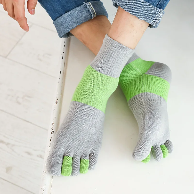 5 Pairs Cotton Split Toe Socks Autumn Winter Men's Thick Sports Compression Sweat absorbing Anti friction Five Finger Socks
