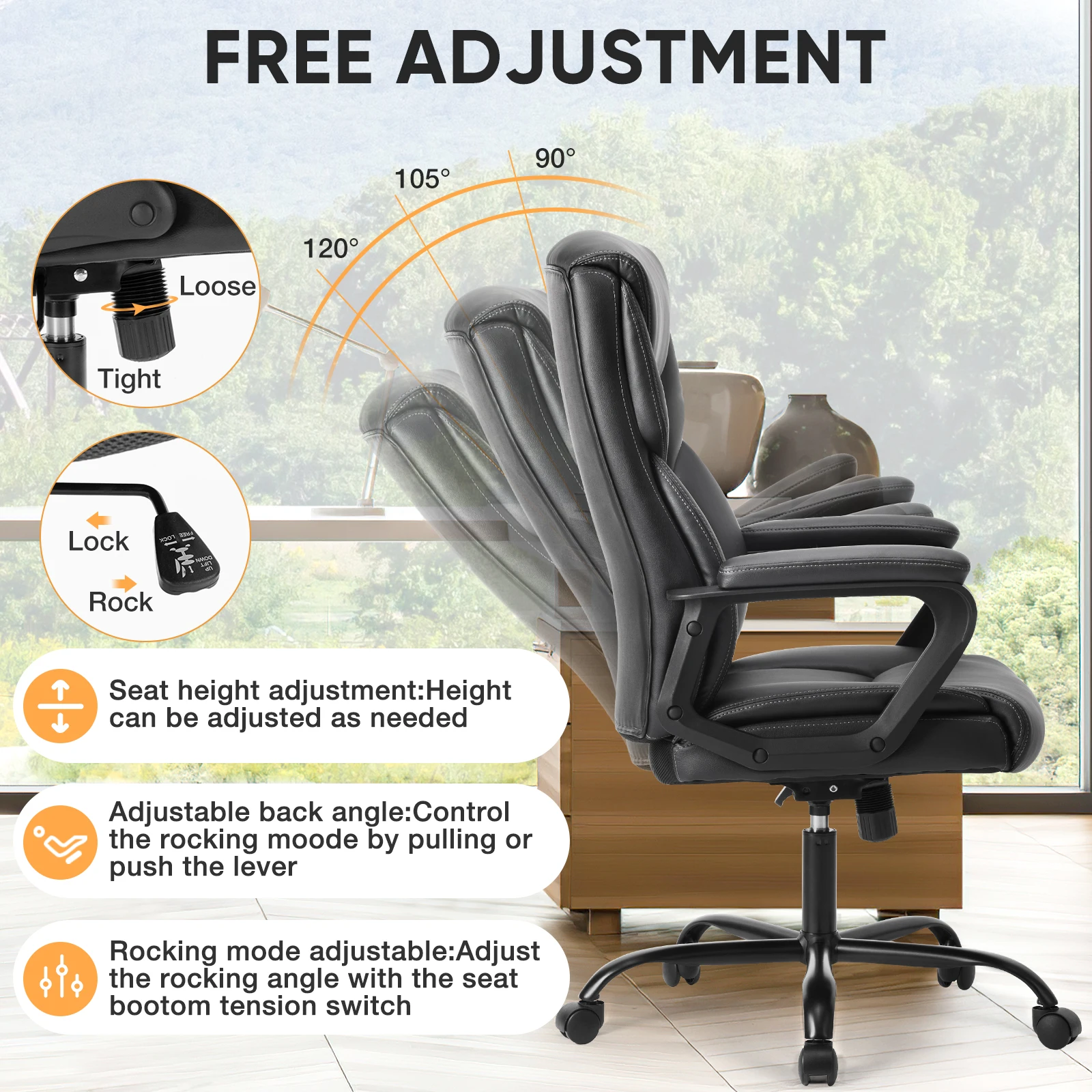 JHK Ergonomic PU Leather Padded Armrest Living Room Rocking Gaming Chair Swivel Wheel With Lumbar Support Gaming Chairs 5