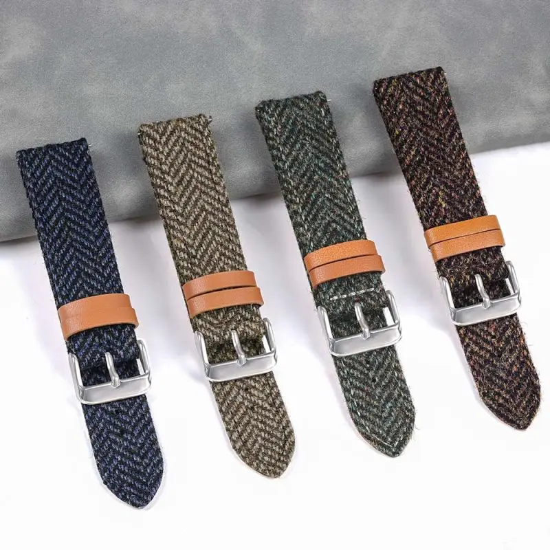 Cinturino Per Orologio In Pelle Vintage 18Mm 20Mm 22Mm Bracciale Cinturino In Nylon Retrò Per Samsung Galaxy Per Longines Twill Panno Di Pelliccia Inv