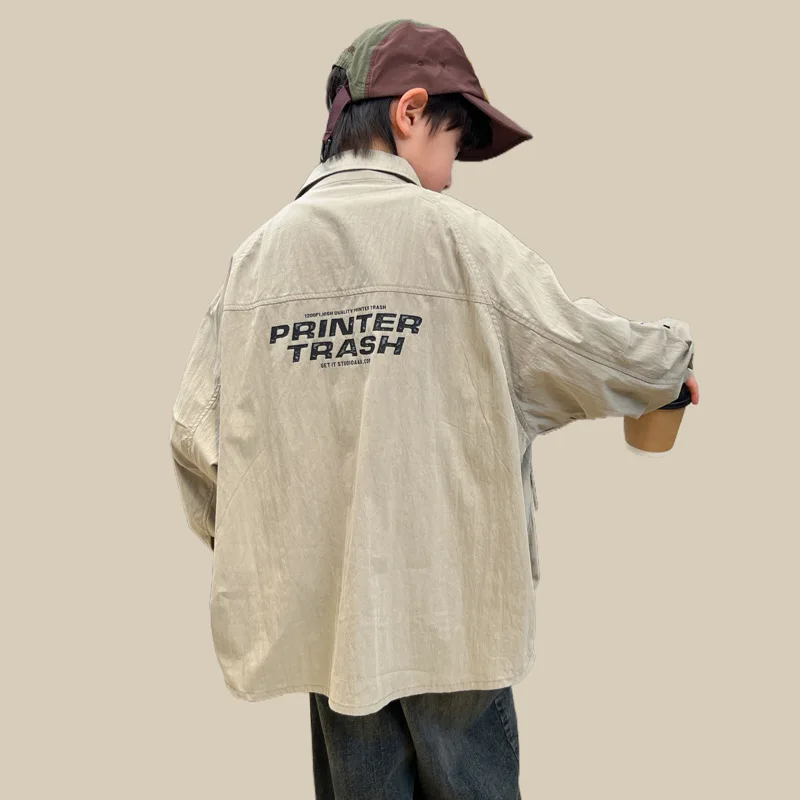 2024 New Autumn Children Boy Sport Coat Teenager Boy Letter Printed Half Zip Long Sleeve Tops Junior Boy Coat Jacket