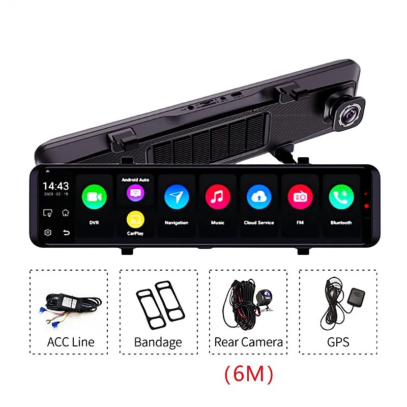 Car Dash Cam 4G 12 Inch 4G + 64G Android 10.0 Car Rearview Mirror Stream Media GPS Navi Dual 1080P Camera ADAS Super Night