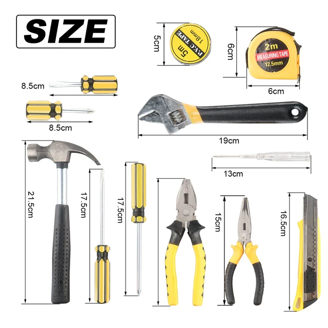 8/9/12/13Piece Tools Set General House hold Hand Tool Kit with Plastic Toolbox Storage Case Used to Car repair And home Repair 3