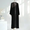 Eid Ramadan Muslim Women Jersey Linen Open Abaya Kimono Long Maxi Dress Turkey Dubai Islamic Arab Robe Cardigan Jalabiya Caftan