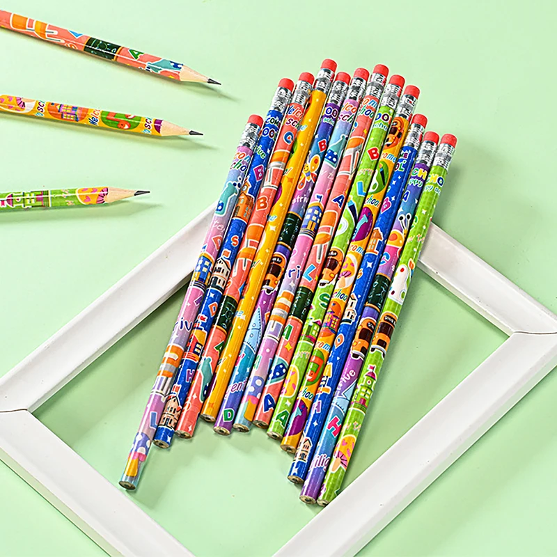 

12 Pc 18.7cm Wooden HB Pencil with Eraser Cute Sketch Drawing Pencil Student Writing Stationery Office Supplies Kids Gift