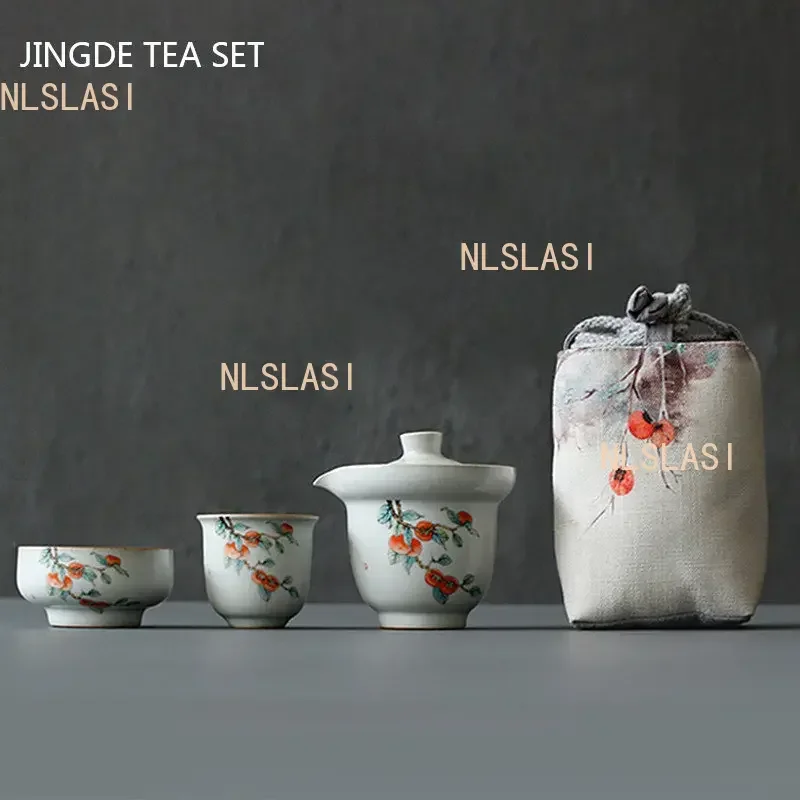 Portable Ceramics Tea Pot and Cup Set Chinese Tea Infuser Customized Tea Ceremony Supplies Travel Tea Set A Pot of Two Cups