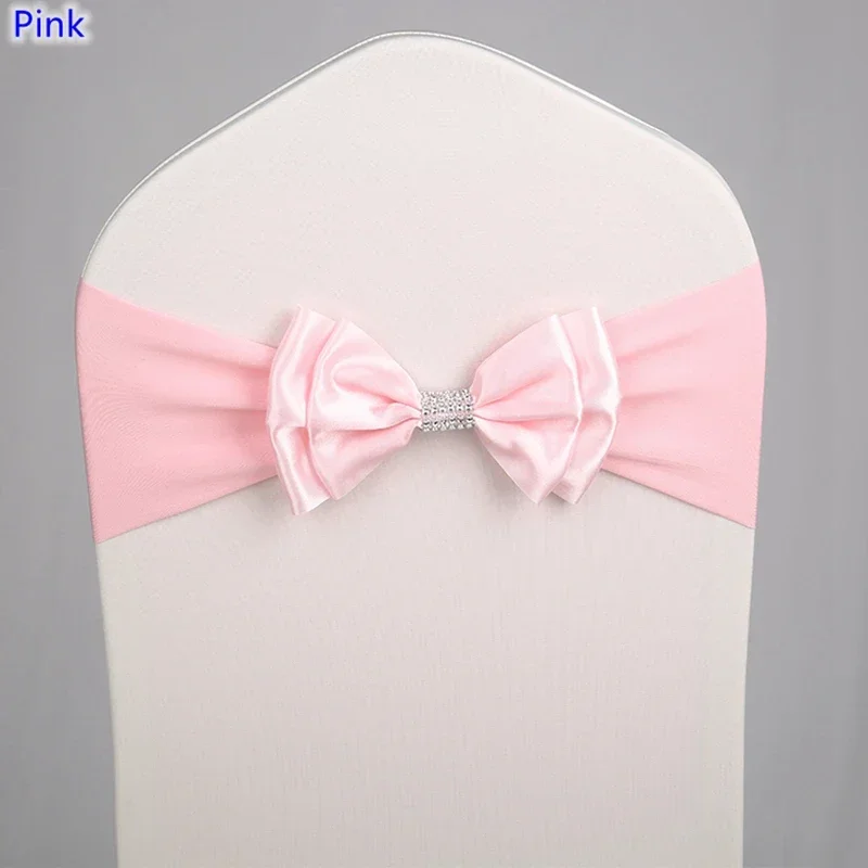 Satin Chair Sashes Wedding Satin Chair Sash Spandex Bow Tie Band Ready Made for Banquet Hotel Birthday Party Luxury Decoration