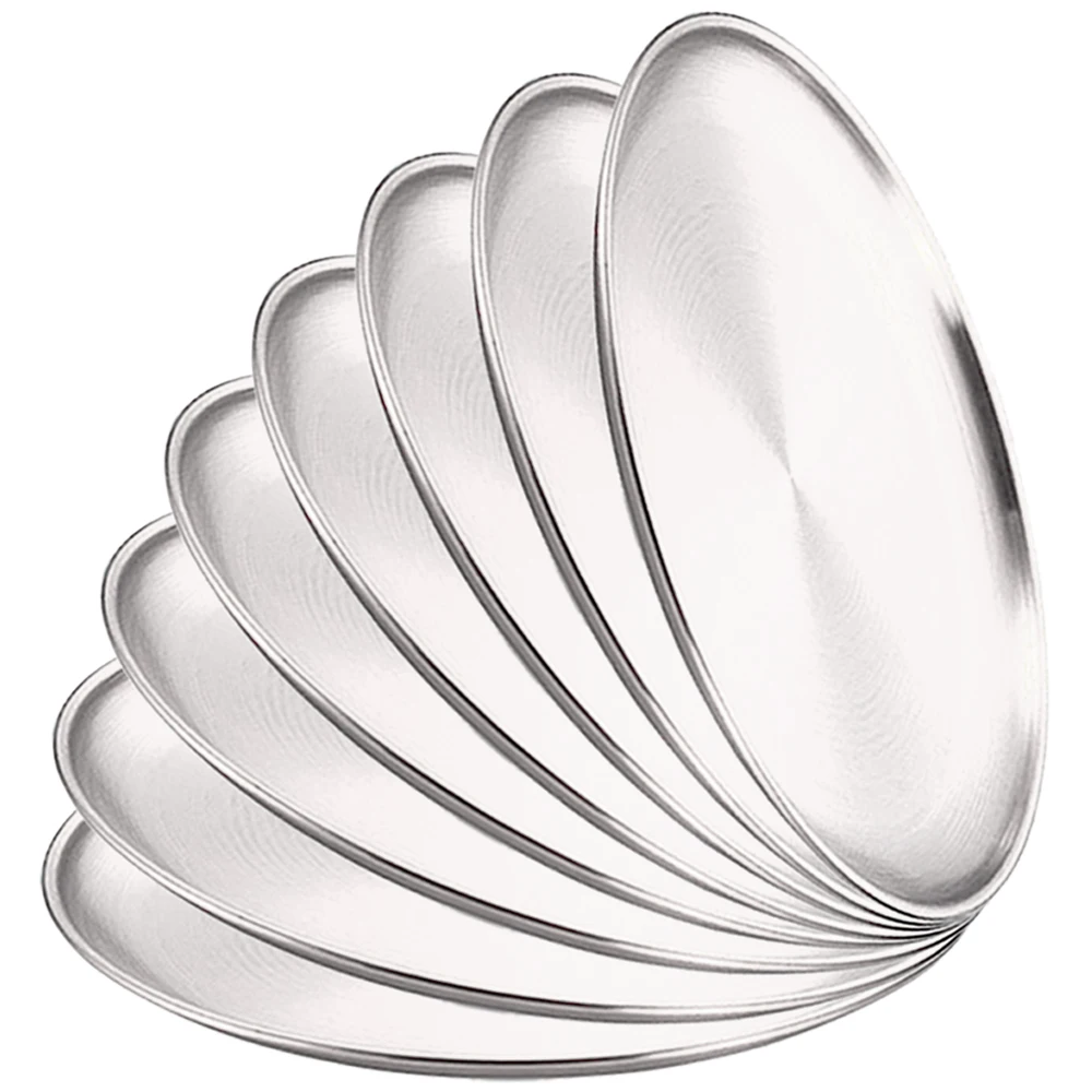 8Pcs Metal Dining Dish Stainless Steel Round Plate Shallow Tray 20/23/26cm BBQ Picnic Camping Food Container Tableware Set 8Pcs Metal Dining Dish Stainless Steel Round Plate Shallow Tray 20/23/26cm BBQ Picnic Camping Food Container Tableware Set