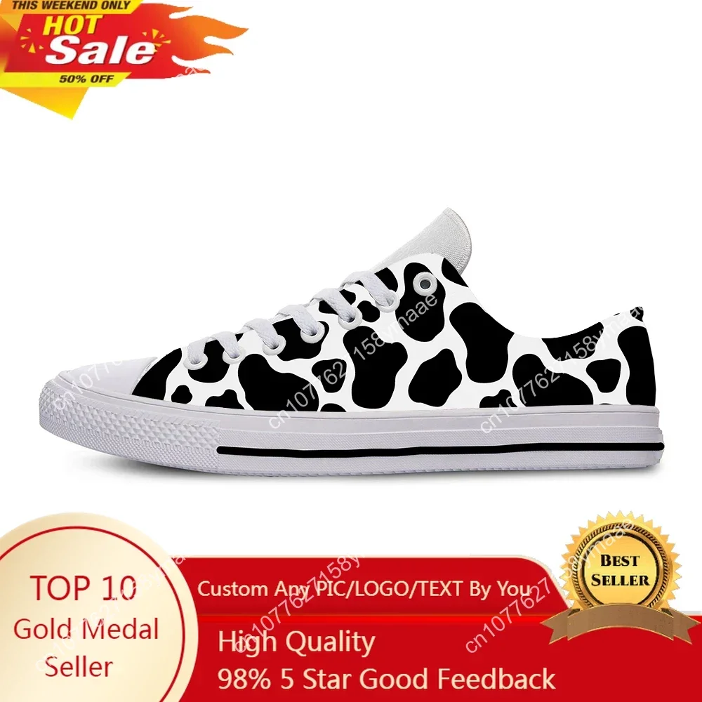 Hot Cool Cow Print Aesthetic Animal Funny Cute Fashion Casual Cloth Shoes Low Top Men Women Female Sneakers Latest Board Shoes