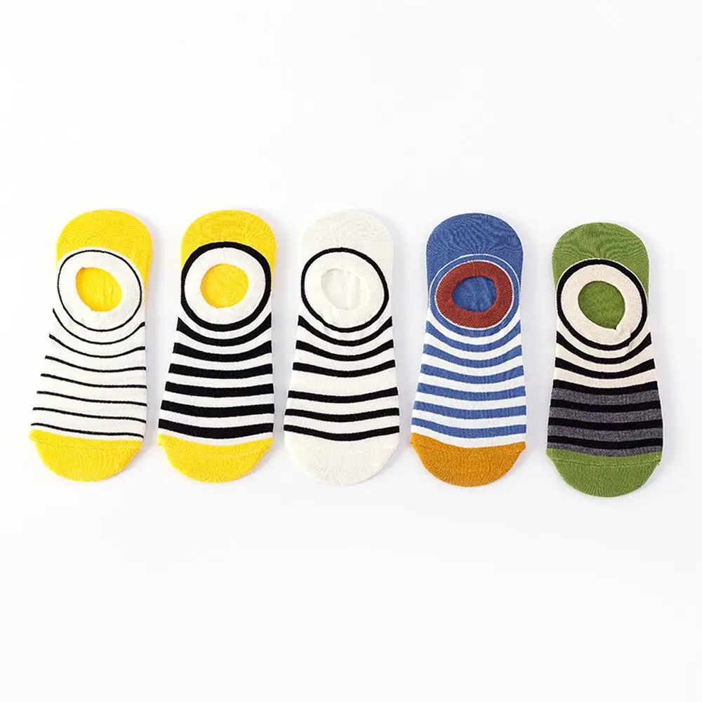 

5 Pairs Short Cotton Socks Women Summer Invisible Thin Men Low Cut Socks Fashion Childlike Pattern Silicone Non-Slip Heel Socks