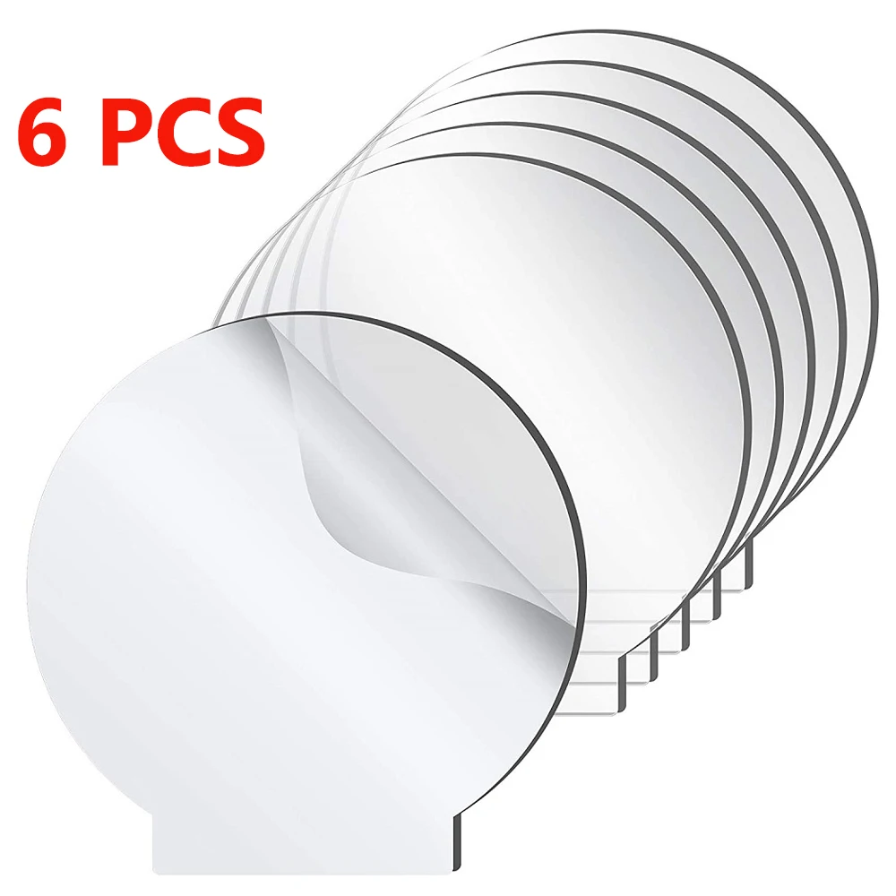 6 Pcs 2mm Acrylic Sheet Clear Cast Plexiglass Square And Round Panel Thick  Plast