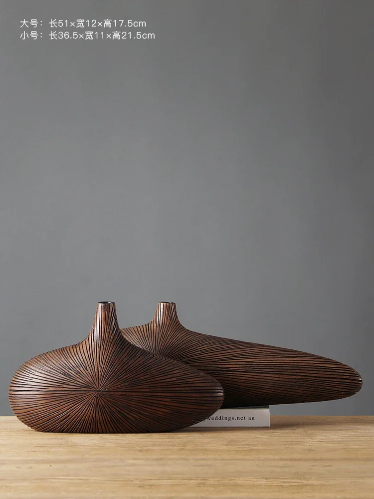 Modern Line Stripe Resin Vase Flower Arrangement Dried Flower Imitation Wood Vase Bookcase Desktop Decoration Crafts Furnishings 5