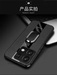 Luxury Leather Magnetic Ring Phone Case with Shockproof Bumper Design - Redmi Note 13 Pro 5G (Black)