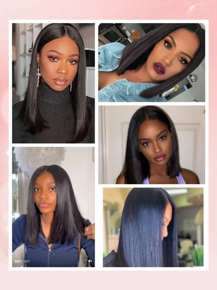 Blice Short Bob Lace Front Synthetic Hair Wigs Yaki Straight Free-Side for Women Brown Glueless Futura Silky Heat Resistant