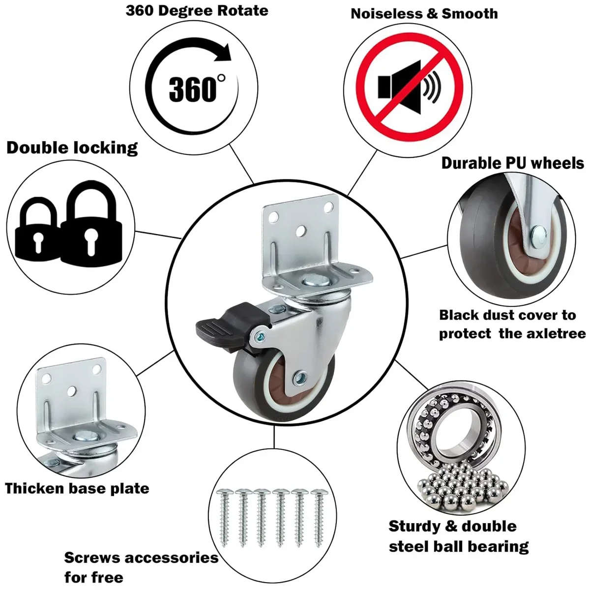 Heavy Duty Rubber Caster Wheel With Rigid Non-Swivel Top Plate - 3-Inch - View #6