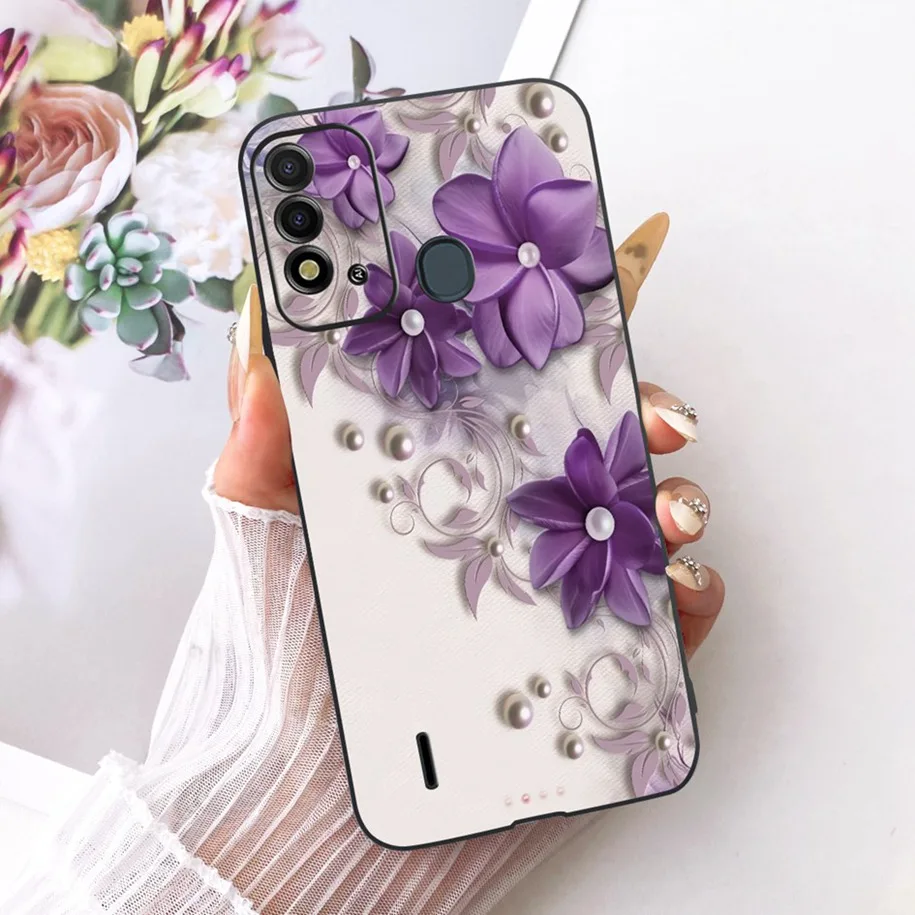 Elegant Flower & Butterfly Soft Black Silicone Phone Case