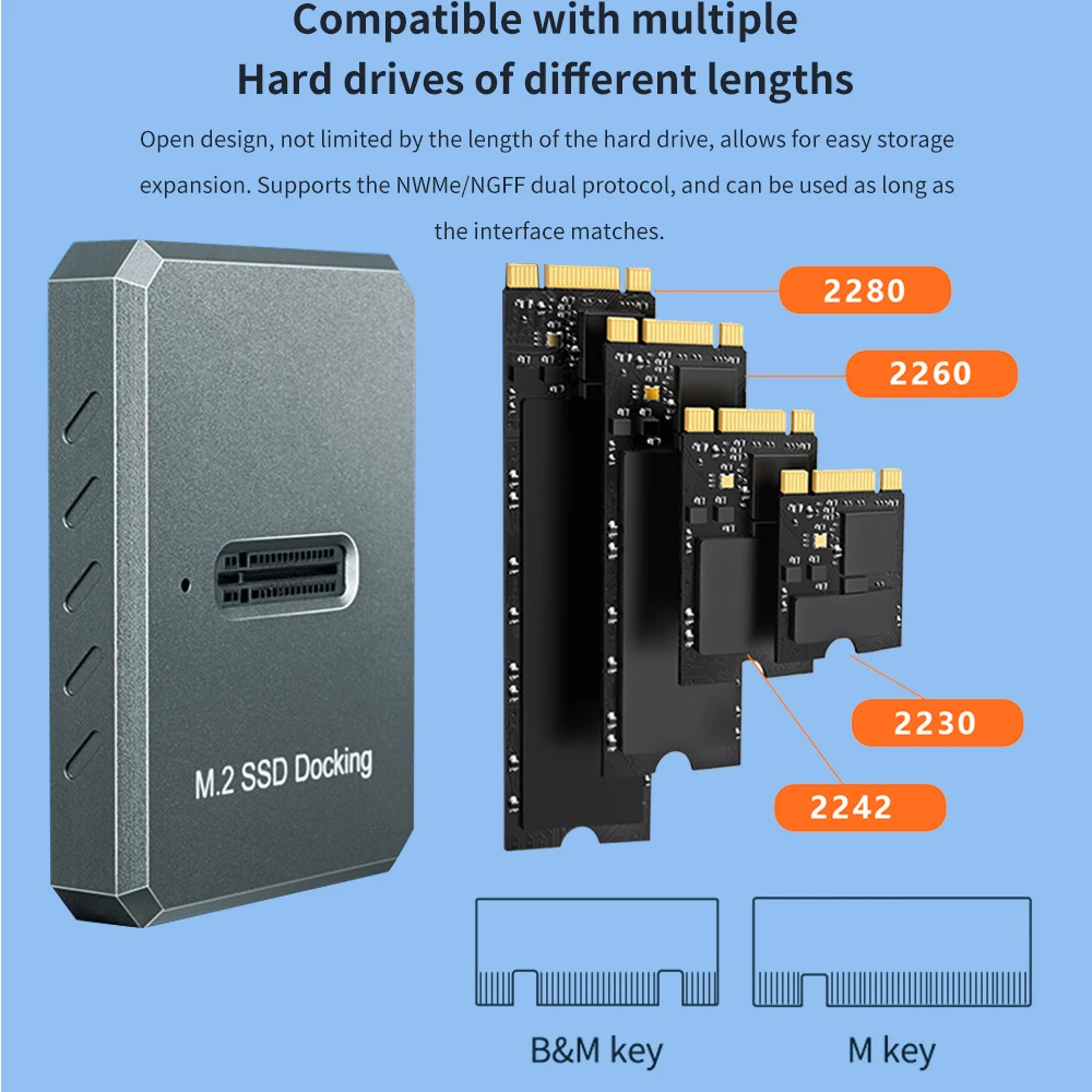 티쉬릭 SSD M2 NVME HDD 도킹 스테이션 M/M+B 키 NVME NGFF SATA M.2 듀얼 프로토콜 타입 C USB 하드 드라이브 인클로저 최대 10Gbps