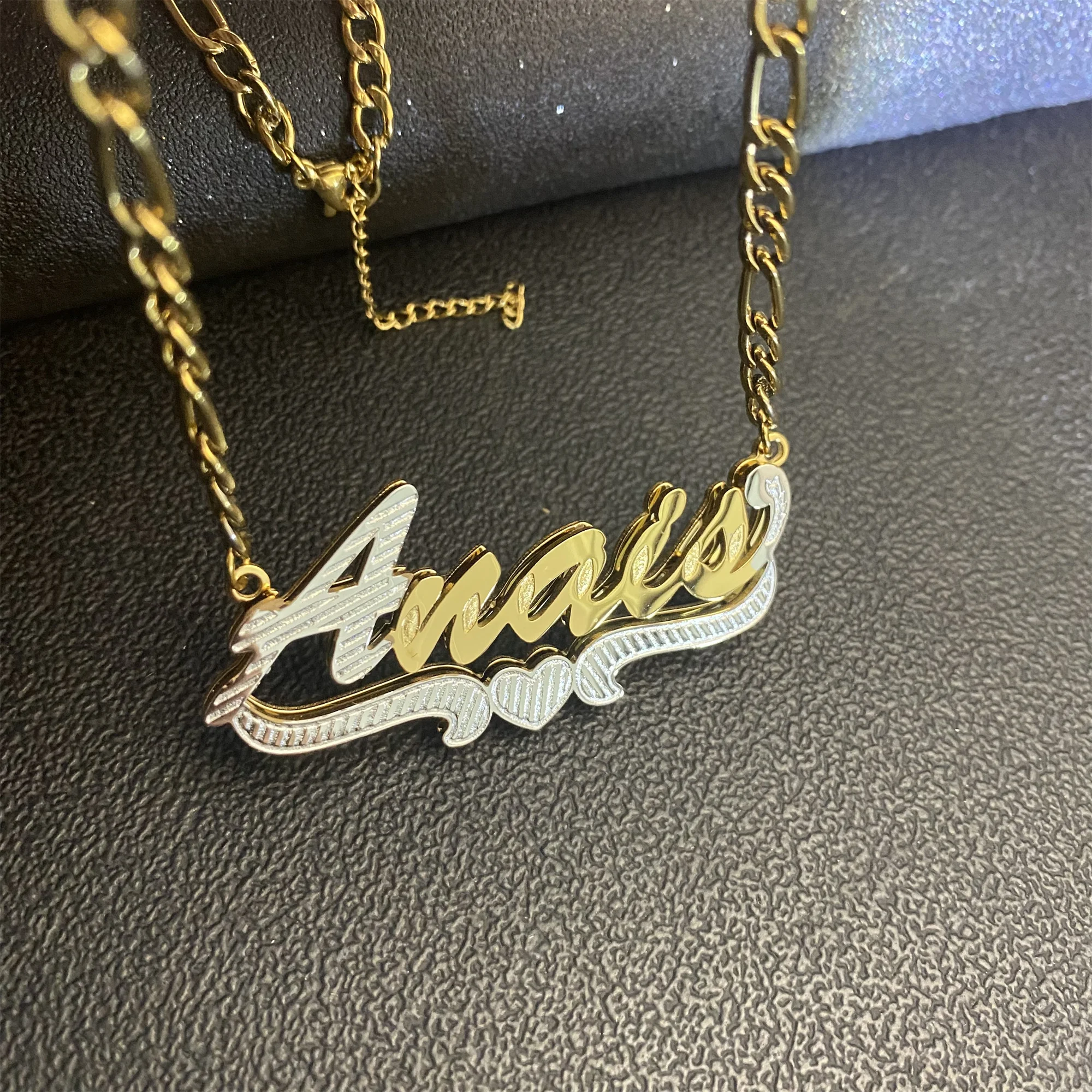 Jewellery Name Cutting Locket Custom Two Tone Name Necklace Double