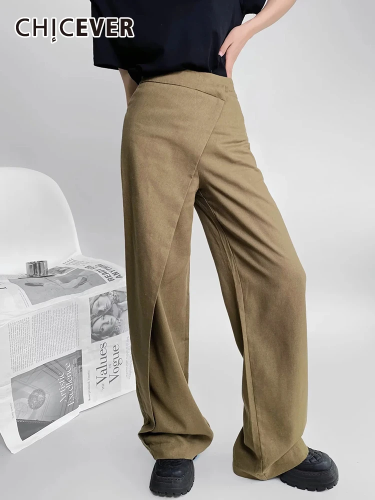 

CHICEVER Patchwork Irregular Pants For Women High Waist Spliced Zipper Solid Folds Fashion Loose Long Trouser Female 2024 New