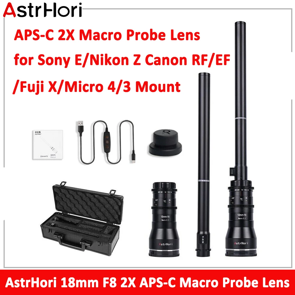 

Макрообъектив Astrhori 18 мм F8 APS-C 2X, зонд для камеры Sony E, Canon EF, RF, Fuji, X, Nikon Z, F, M4/3