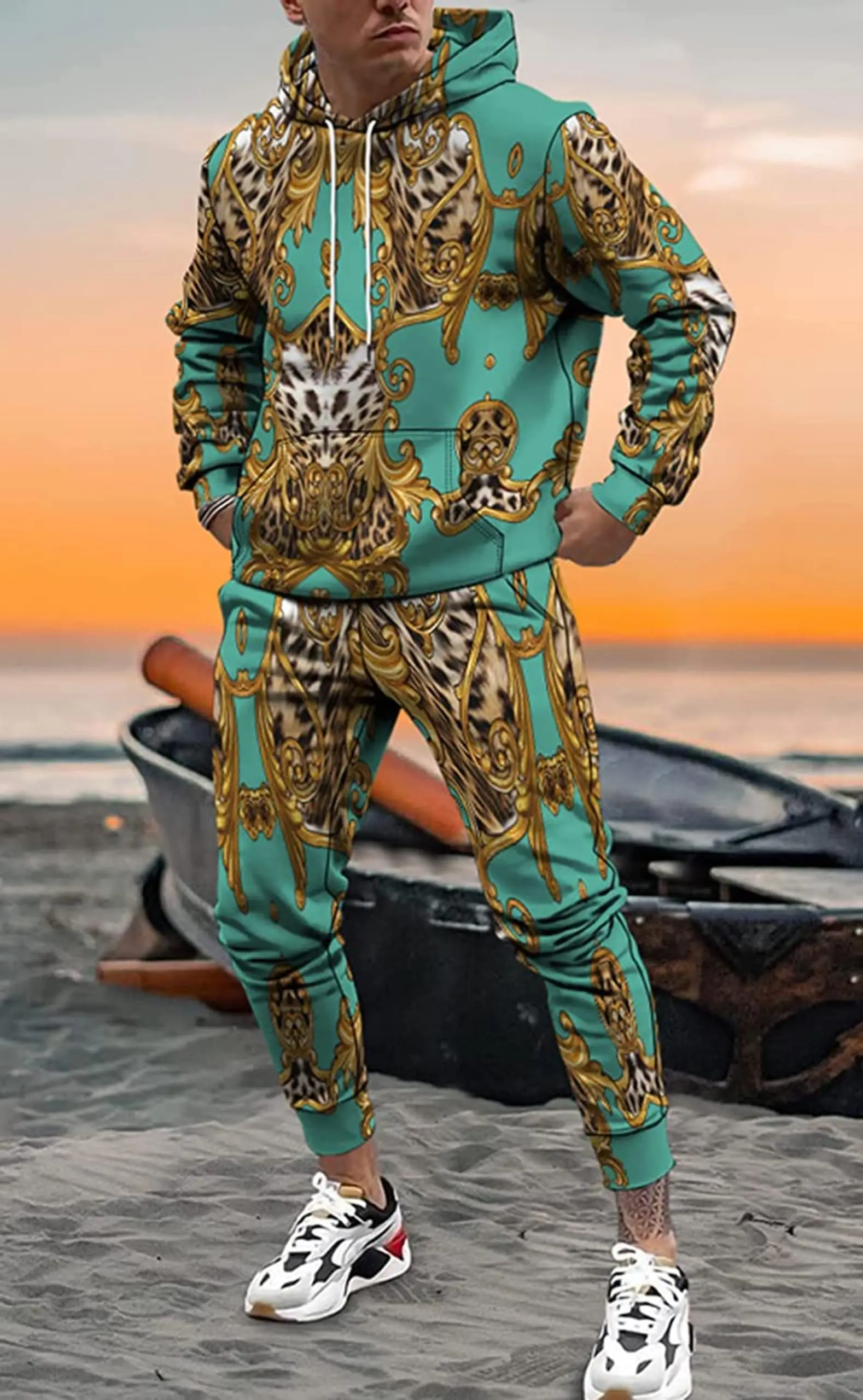 3D Leopard Print Men's Hoodie Pants 2-Piece Outfits Autumn/Winter Men's/Women's Hooded Sweatshirt Sets Oversized Tracksuit Suits 3