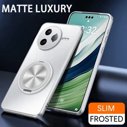 Luxury Frosted Case with Magnetic Ring and 360° Rotating Stand Holder, Lens Protective Cover for Poco F7 (Sliver)