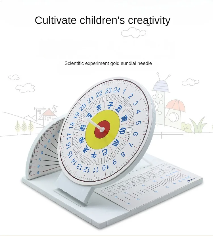 Equatorial Sundial Clock Wooden Building Scientific Model DIY Teaching Aid Educational Toys for Kids Desk Accessories