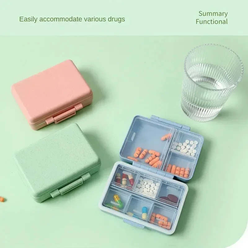 8 Grids Organizer Container For Tablets Travel Pill box With Seal Ring Small Box For Tablets Wheat Straw Container For Medicines