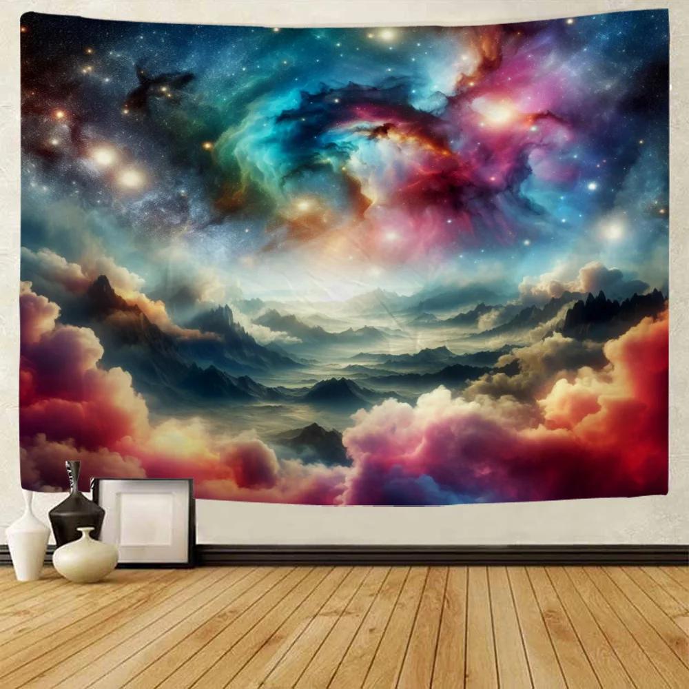 

Starry sky landscape tapestry, dreamy flower wall hanging cloth, home wall decoration, hippie living room, dormitory tapestry