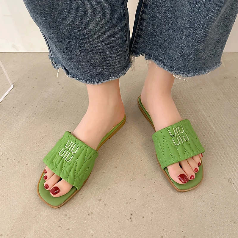 

Женские туфли с открытым носком, летние повседневные однотонные шлепанцы на квадратном каблуке, 2023