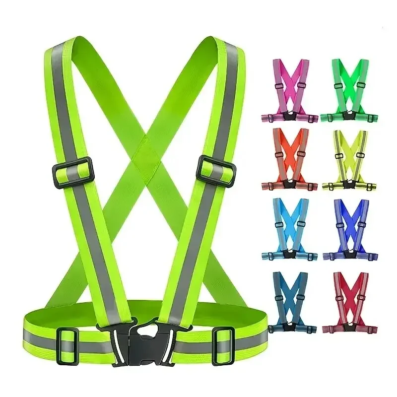 Reflective Safety Vests Lightweight Adjustable Elastic Hi Vis Reflective Strips For Traffic Control Running Cycling Safety Vests