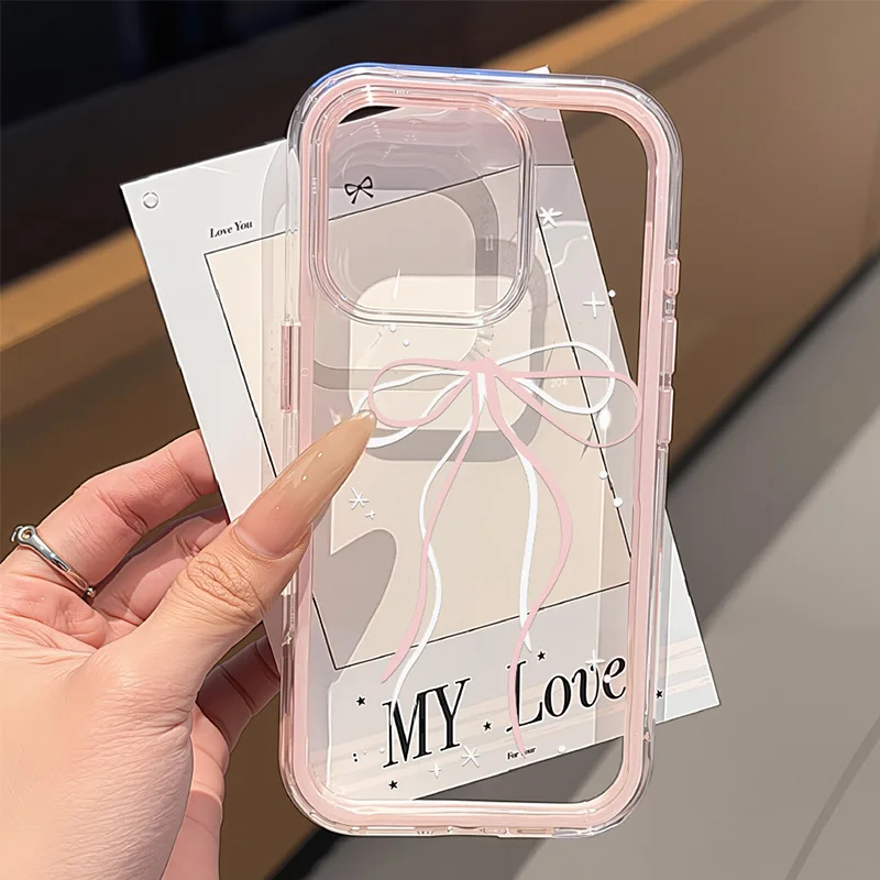 Chic Pink Bow Transparent Shockproof Phone Case