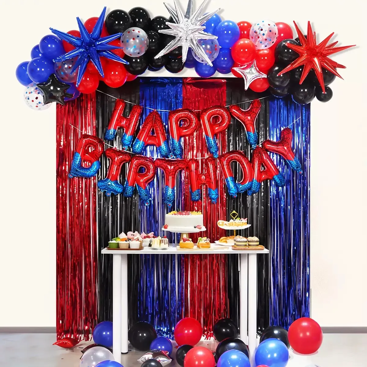 1 Satz mit 13 bis 16 Zoll blauen und roten Geburtstagsbuchstaben, Luftballons aus Aluminiumfolie mit Spinnenmuster, Dekoration für Kindergeburtstage – Detail 8