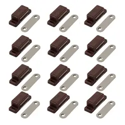 12 - Piece Set of White Magnetic Cabinet Door Latch Closures - Durable, Strong Hold (Brown - 12PC)