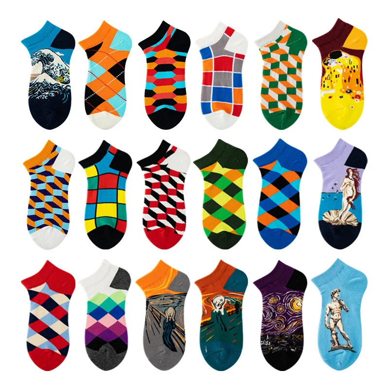 

3Pairs/Pack Men Ankle Socks Cotton Avocado Banana Fruit Graffiti Plaid Stripe Summer Casual Fashion Soft Funny Short Boat Sock