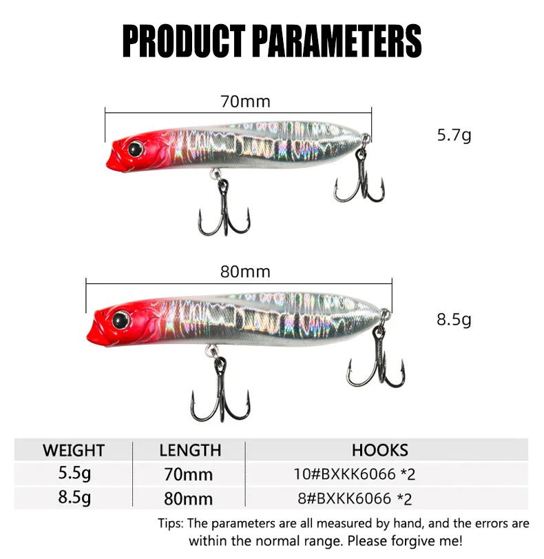 1/2Pcs Topwater Bleistift Angeln Locken 5,5g 70mm 8,5g 80mm Popper WALK'N ROLL wasser auswirkungen hund Künstliche Harten Köder – Detail 4