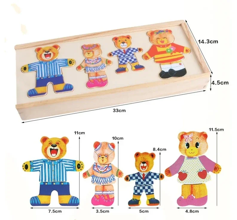 Wooden Jigsaw Puzzle Little Rabbit Bear Change Clothes Children's Early Education Dressing Game Baby Puzzle Toys For Gift