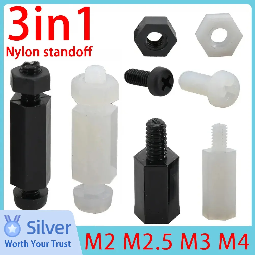 M2 M2.5 M3 M4 Nylon Motherboard Standoff PCB Support Circuit Board Column Rack Pillars Spacer Plastic Hex Screw Bolt and Nut Set