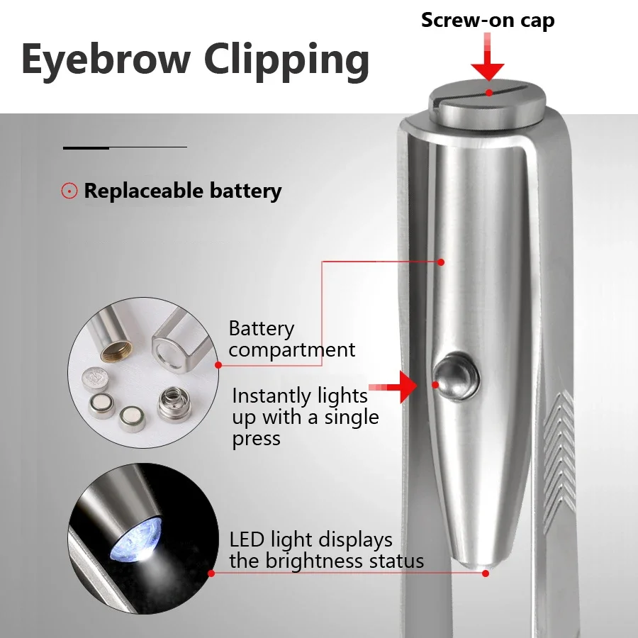 Eyebrow Tweezers LED Lighted Precise and Illuminated Beauty Tool for Brow Shaping