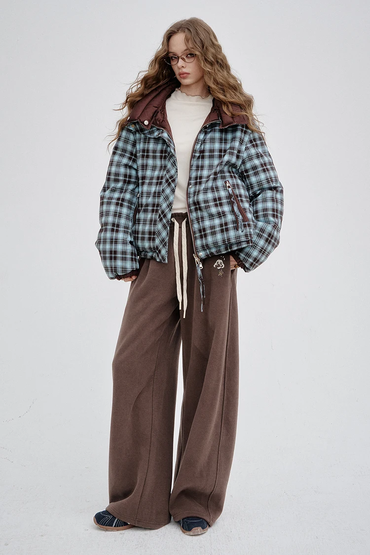 ELFSACK 2025 Winter New Arrivals Casual Loose Solid Colour Floor Length Straight Leg Pants For Women