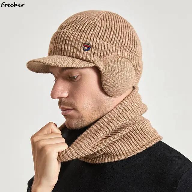 Ear Flaps Mens Winter Wool Caps Mens Warm Winter Hats Fleece Lined