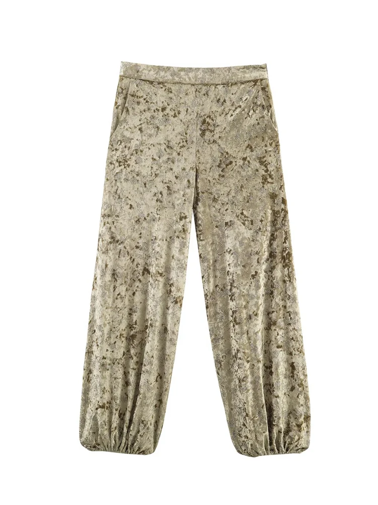 New Women Blazer Pants Set Fashion Elegant Belted Suit Coat Wide Leg Lantren Pants Vintage Velvet Female Party Clubwear Suit