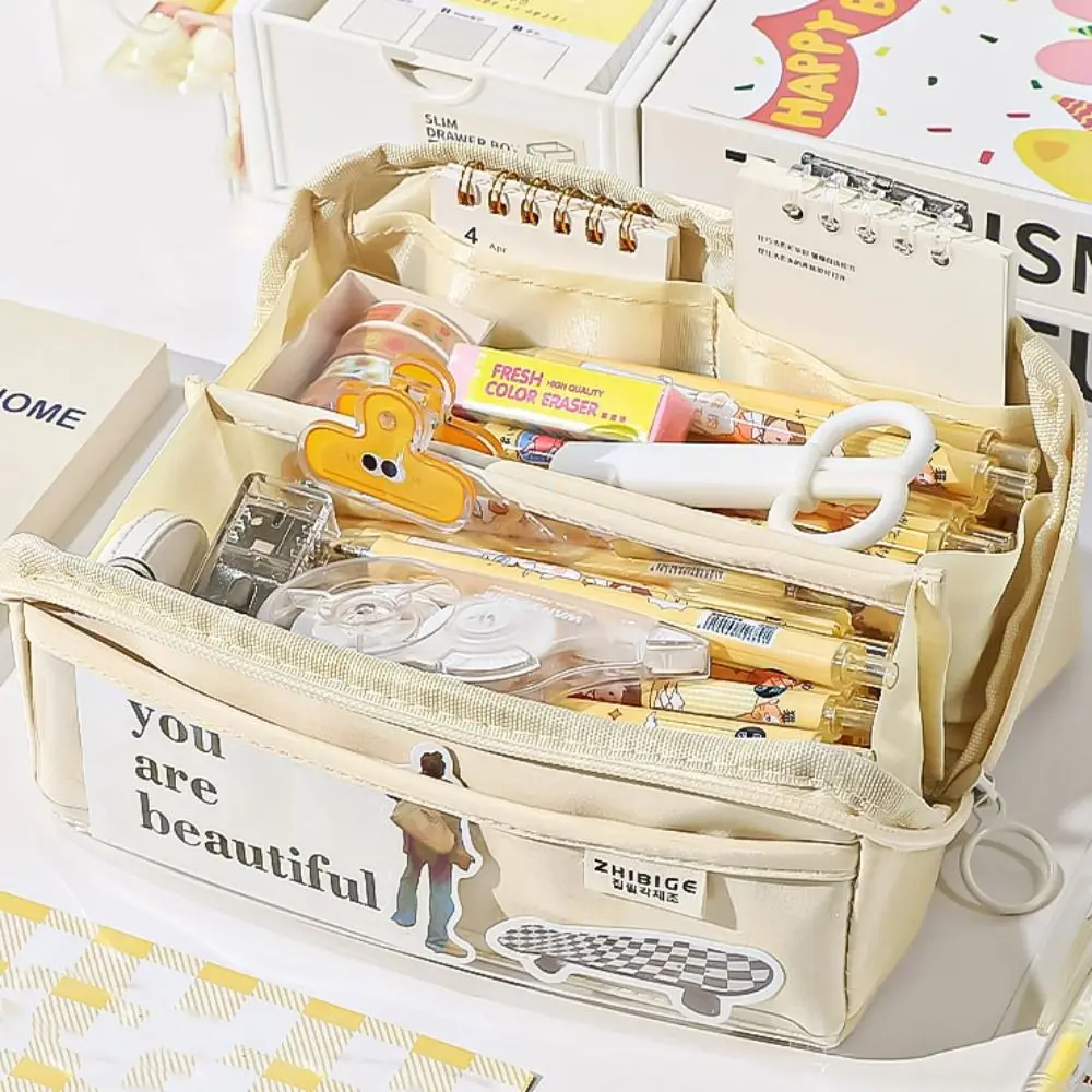 다층 투명 레이어 연필 케이스, 지퍼 대용량, 10 레이어 문구 가방, PVC 하이 페이스 값