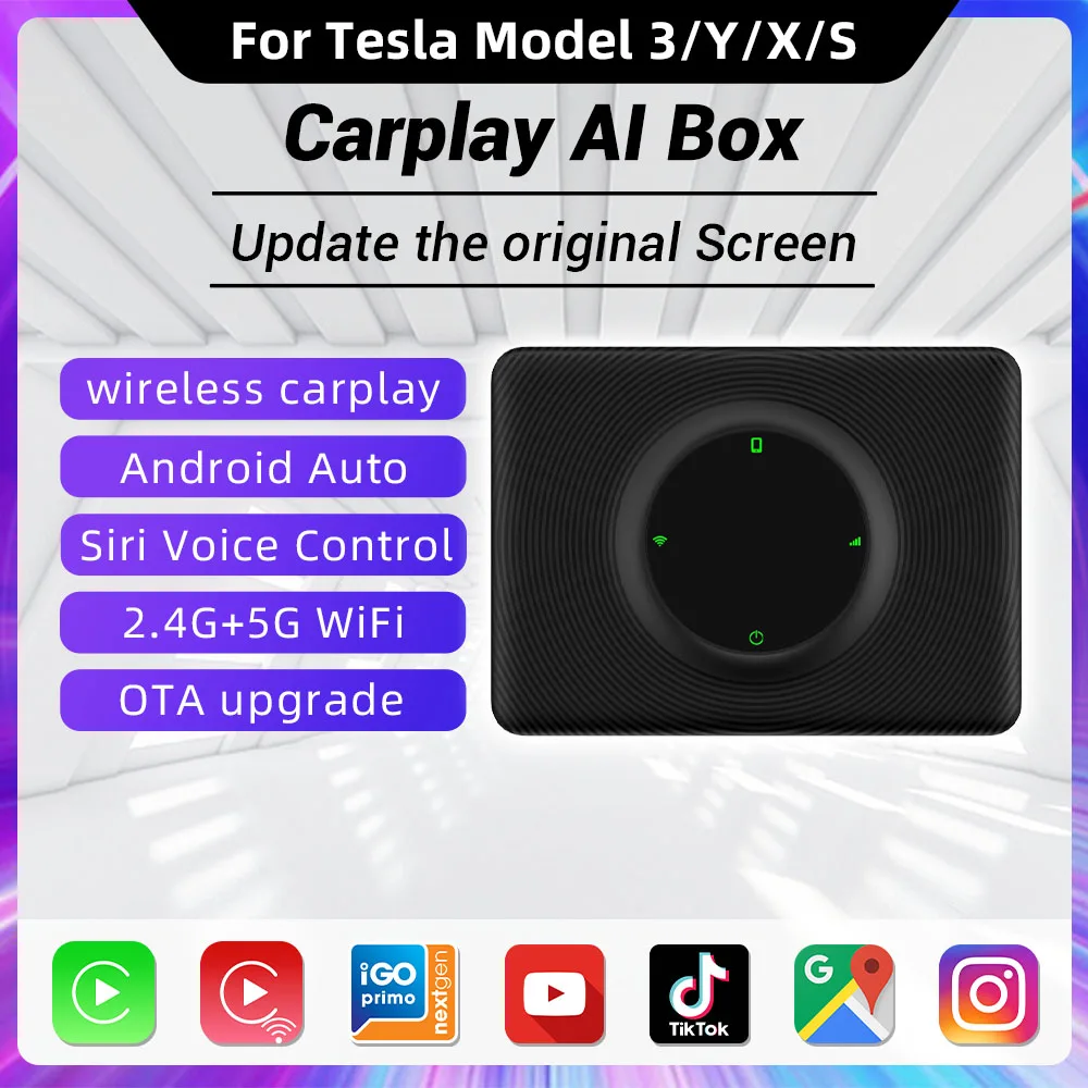 

CarPlay Box Wireless Android Auto Adapter for Tesla Model 3 X Y S Car Play Auto Connect Siri Spotify Waze 5G BT