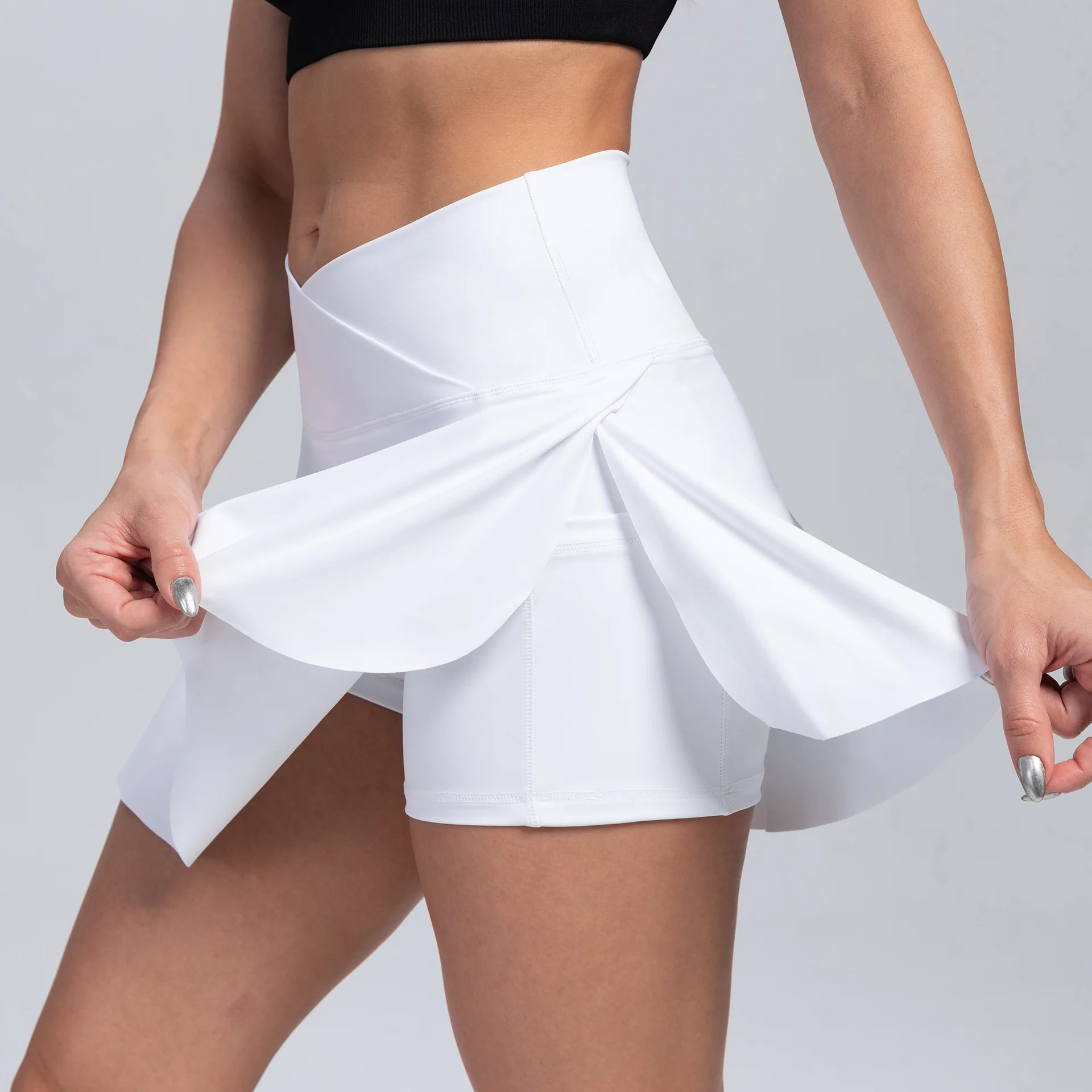 Sports Skirts Women 2 in 1 Yoga Shorts Side Fork Fitness Running Tennis Badminton Anti Exposure Gym Sportswear