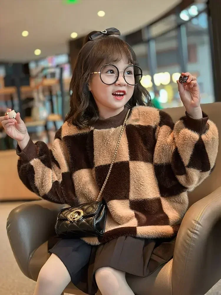 

Girls' Sweater Autumn Winter Fur Sweater Children's Western Undercoat Boys' Girls' Baby Brushed Lining Warm Top