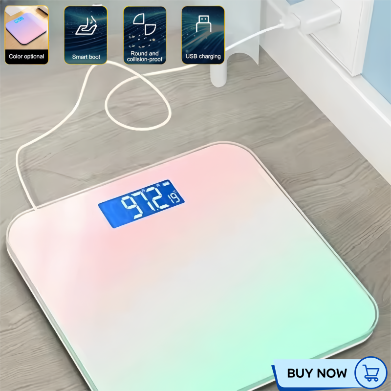 Gradient Color Intelligent LCD Electronic Scale Digital Display Glass Weight Scale Balance Body Health and Weight Loss USB Charg