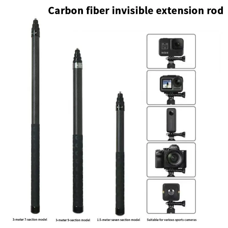 Asta per selfie ultra lunga e invisibile in fibra di carbonio con estensione per fotocamera_voghion.com